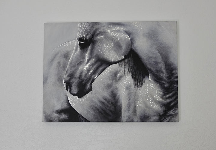18"x 24"   Modern art with a personalized take on realism. I absolutely loved producing this animal portrait. A beautiful print of one of my favorite pieces of contemporary realism, printed on canvas. I have modified this canvas print with gold and silver leaf embellishments that give this work of modern art a glowing flare.