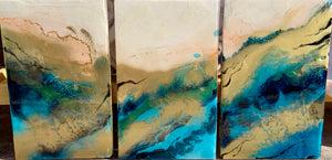 12"x24" (30.5cm x 61cm) Tryptic (multi-panel)  Smaller, more affordable option for the client who wants one-of-a-kind, beautiful art, but wood backing vs the metal that the larger, more expensive pieces are mounted on.  Same attention to detail and beauty.  Contemporary art with modern appeal, crafted with elegance and grace. Detailed and bold, modern art.